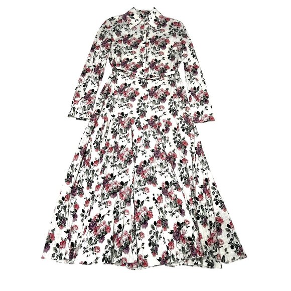 Emilia Wickstead Marion Belted Pleated Cotton-Blend Moire Midi Dress in White - Picture 1 of 5